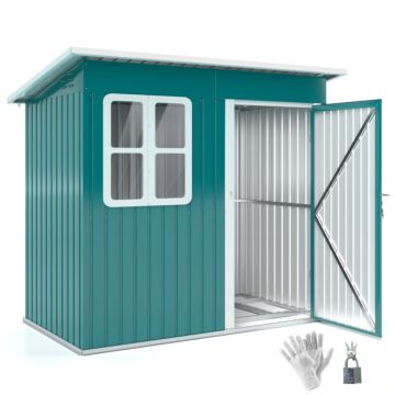 Outsunny 7 X 4ft Storage Shed Galvanised Steel Garden Shed, Metal Shed With Foundation Kit, Window, Lockable Wide Door And Air Vents For Outdoor Patio, Green