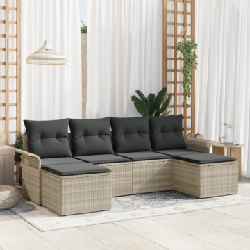 Vidaxl 6 Piece Garden Sofa Set With Cushions Light Grey Poly Rattan
