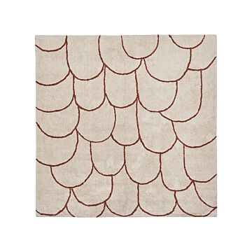 Area Rug Beige And Brown Cotton 200 X 200 Cm Minimalistic Tufted Geometric Pattern Living Room Bedroom Beliani