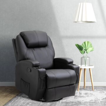 Homcom Recliner Sofa Chair Pu Leather Armchair Cinema Massage Chair Swivel Nursing Gaming Chair Black