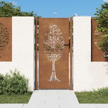 Vidaxl Garden Gate 105x205 Cm Corten Steel Tree Design