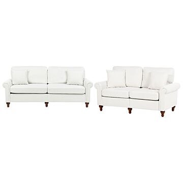 2 + 3 Seater White Scrolled Arms Sofa Set Throw Pillows Living Room Traditional Modern Beliani