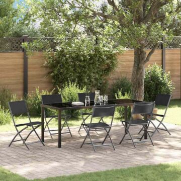 Vidaxl 7 Piece Garden Dining Set Black Textilene And Steel
