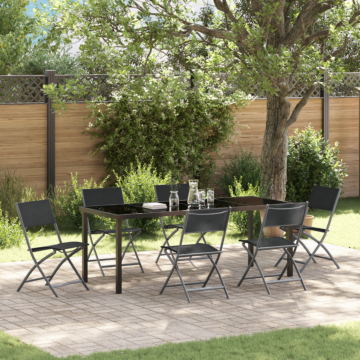 Vidaxl 7 Piece Garden Dining Set Black Textilene And Steel