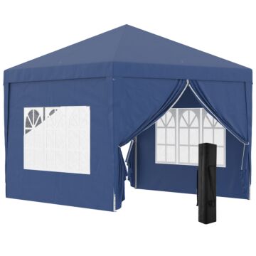 Outsunny 3 X 3 Meters Pop Up Water Resistant Gazebo Wedding Camping Party Tent Canopy Marquee With Carry Bag, Blue