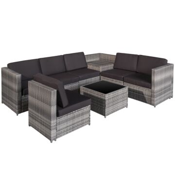 Outsunny 6 Seater Rattan Garden Furniture Patio Rattan Sofa And Table Set With Cushions 8 Pcs Corner Wicker Seat Grey