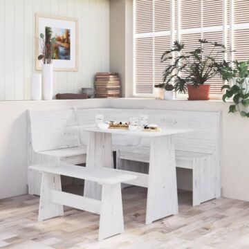 Vidaxl 3 Piece Dining Set White Solid Wood Pine