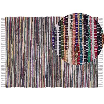 Area Rug Light Multicolour Cotton Polyester 160 X 230 Cm Striped With Fringe Rectangular Handmade Boho Eclectic Beliani