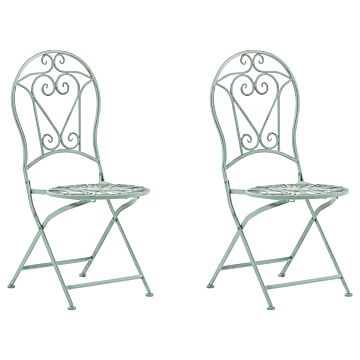 Outdoor Set Of 2 Chairs Green Metal Powder Coated Vintage Ornaments Beliani