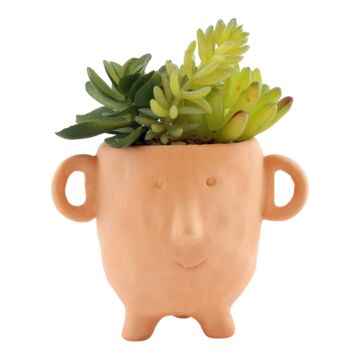 Face Terracotta Pot With Faux Cacti Small