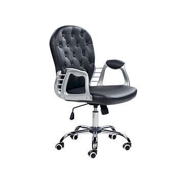 Office Chair Black Faux Leather Gas Lift Height Adjustable Button With Tufted Backrest And Full Swivel Beliani