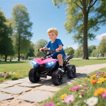 Aiyaplay 6v Kids Atv, 4 Wheeler Electric Ride On Car With Music And Led Headlights, For Ages 3-8 Years Boys And Girls, Pink