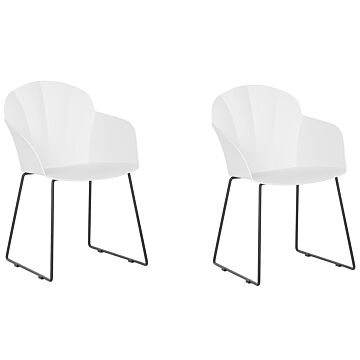 Set Of 2 Dining Chairs White Synthetic Material Black Metal Legs Formed Back Modern Living Room Beliani