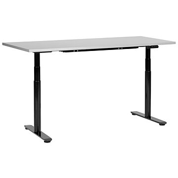 Electrically Adjustable Desk Grey Tabletop Black Steel Frame 160 X 72 Cm Sit And Stand Round Feet Modern Design Beliani