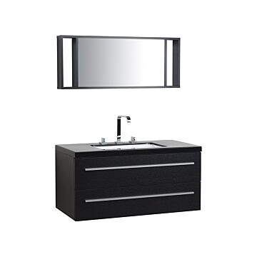 Bathroom Vanity Unit Black And Silver 2 Drawers Mirror Modern Beliani