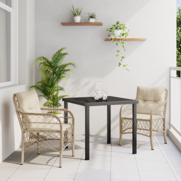 Vidaxl 3 Piece Garden Dining Set With Cushions Beige Poly Rattan