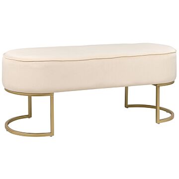 Bench Cream Upholstered Fabric Metal Accent Gold Legs Bed Bench Stool