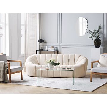 Sofa White Fabric 3 Seater Glam No Armrests Boucle Kidney Shape Wide Back Living Room Textured Fabric Beliani