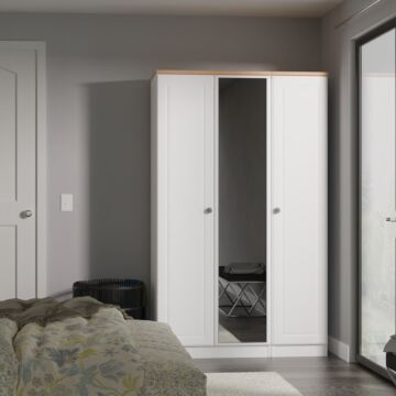 Norfolk Triple Mirrored Wardrobe In White Ash & Bardolino Oak