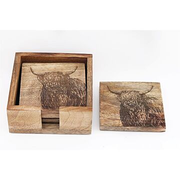 Wooden Set Of 4 Engraved Cow Coasters
