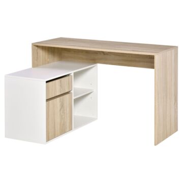 Homcom L-shaped Corner Computer Desk Study Table Pc Work W/ Storage Shelf Drawer Office, Oak And White