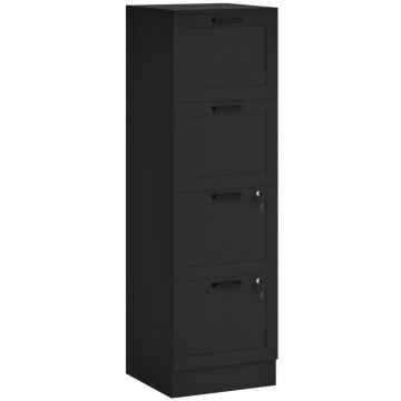 Homcom 4 Drawer Filing Cabinet With Lock, Office Storage Cabinet With Adjustable Hanging Bars For A4 Letter Size Files, Black