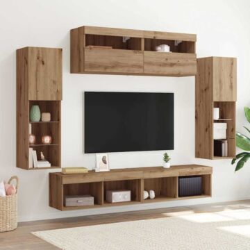 Vidaxl Tv Wall Cabinets With Led Lights 2 Pcs Artisan Oak 80x30x30 Cm, Vidaxl Tv Wall Cabinets With Led Lights 2 Pcs Artisan Oak 60x30x40 Cm
