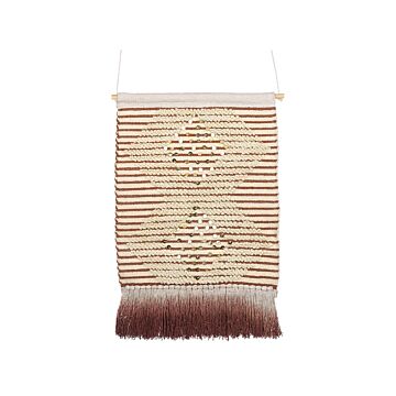 Wall Hanging Red Beige Cotton Handwoven With Sequins And Tassels Geometric Pattern Boho Style Living Room Bedroom Beliani