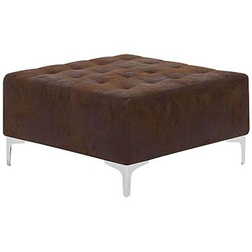 Ottoman Brown Faux Leather Tufted Fabric Modern Living Room Square Footstool Silver Legs Beliani