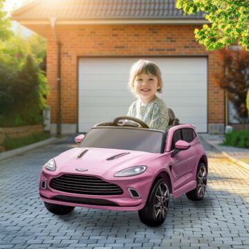 Aiyaplay Aston Martin Dbx Licensed Battery Powered Kids Electric Car, 12v Kids Ride On Car W/ Lights, Music Horn, Pink