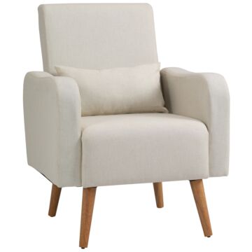 Homcom Accent Chair, Linen-touch Armchair, Upholstered Leisure Lounge Sofa, Club Chair With Wooden Frame, Cream