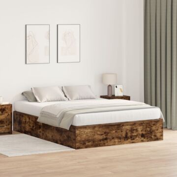 Vidaxl Bed Frame Smoked Oak Solid Oak Wood 160 X 200 Cm Durable