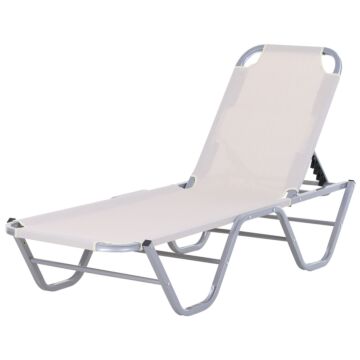 Outsunny Garden Lounger Relaxer Recliner W/ 5-position Adjustable Backrest Lightweight Frame For Pool Or Sun Bathing Cream, 84b-386cw-white White
