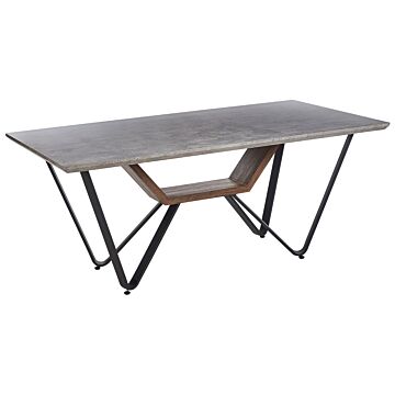 Dining Table Grey Black Mdf Iron 180 X 90 Cm Concrete Effect 6 Seater Rectangular Industrial Modern Beliani