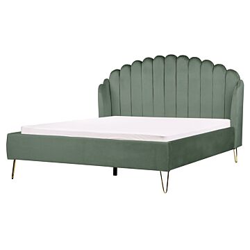 Bed Frame Green Velvet Upholstery Eu King Size 5ft3 Metal Legs Retro Design Chanell Shell Headboard Beliani