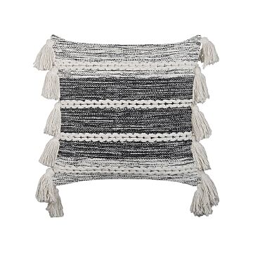 Decorative Cushion Black And Grey Cotton 45 X 45 Cm With Tassels Boho Design Decor Accessories Beliani