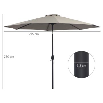 Outsunny 3(m) Tilting Parasol Garden Umbrellas, Outdoor Sun Shade With 8 Ribs, Tilt And Crank Handle For Balcony, Bench, Garden, Light Grey