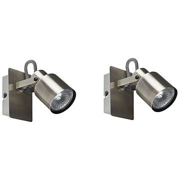Set Of 2 Wall Lamps Silver Metal 1-light Swing Arm Cone Shade Spotlight Design Beliani