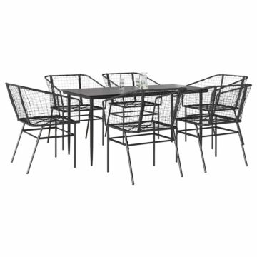 Vidaxl 7 Piece Garden Dining Set Black Poly Rattan Glass