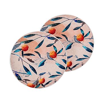 Set Of 2 Garden Cushions Multicolour Polyester ⌀ 40 Cm Leaf Pattern Modern Outdoor Decoration Water Resistant Beliani