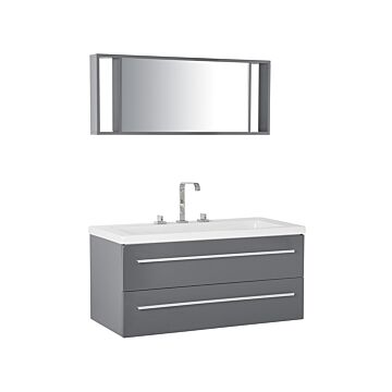 Bathroom Vanity Unit Grey And Silver 2 Drawers Mirror Modern Beliani