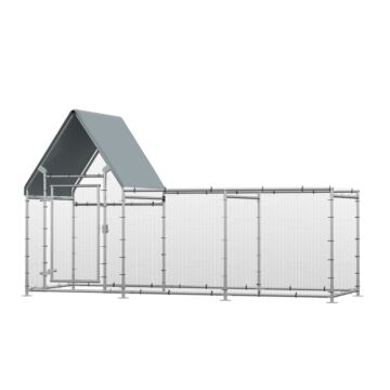 Pawhut Walk In Chicken Run, Large Galvanized Chicken Coop, Hen Poultry House Cage, Rabbit Hutch Metal Enclosure With Water-resist Cover
