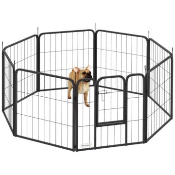 Pawhut 8 Panels Heavy Duty Dog Playpen With Door Indoor Outdoor, For Small Dogs, 60cm High