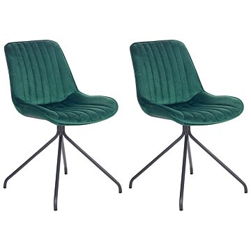 Green Velour Dining Chair Green Velour Set Of 2 Upholstered Velour Dining Chairs Dining Room Chair Indoor Dining Chair With Steel Legs Decor Beliani