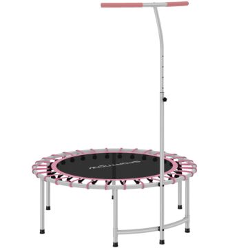Sportnow 40" Fitness Trampoline, Mini Rebounder Trampoline For Adults With 5-level Adjustable Handle, Indoor Exercise Bungee Rebounder, Max Load 100kg, Pink