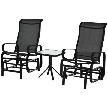 Outsunny 3 Pcs Outdoor Gliding Rocking Chair With Tea Table Patio Garden Comfortable Swing Chair Black