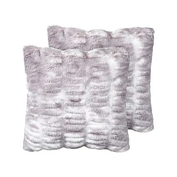 Set Of 2 Throw Pillows Light Grey Faux Fur 45 X 45 Cm Soft Fluffy Scatter Cushions Beliani
