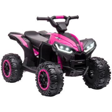 Homcom 12v Quad Bike With Forward Reverse Functions, Ride On Car Atv Toy With High/low Speed, Slow Start, Suspension System, Horn, Music, Pink