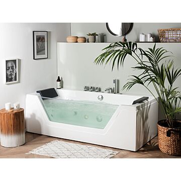 Massage Points Bath White Silver With Led Sanitary Acrylic And Glass Single 160 X 76 Cm Beliani