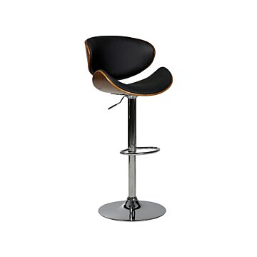 Bar Stool Dark Wood With Black Faux Leather Upholstery Footstool Swivel Gas Lift Adjustable Height Modern Beliani